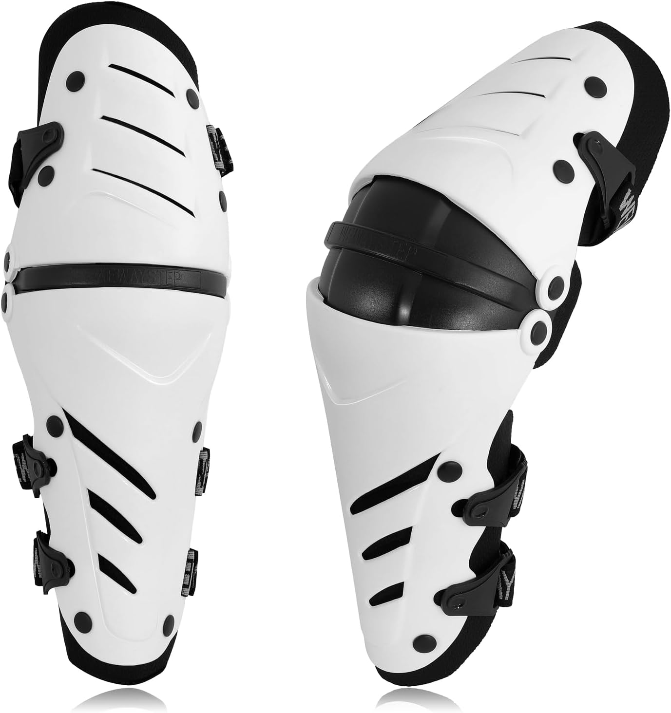 Motorcycle Knee Shin Guards Dual Axis, Motocross Knee Pads for Adult Leg Armor, MTB Knee Pads Motorcycle Armor White