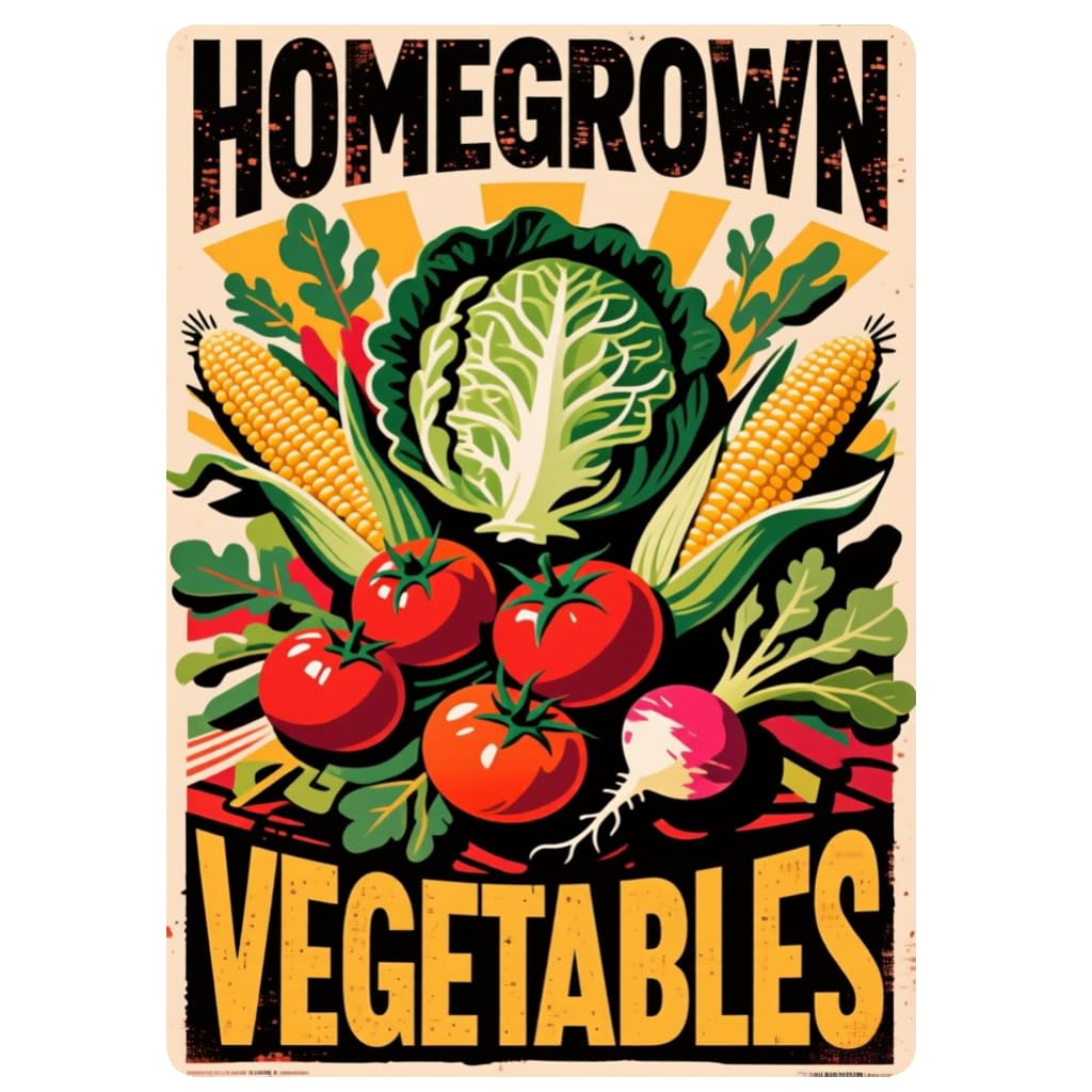 Homegrown Vegetables Rustic Tin Sign, 8x12 Inch Decor
