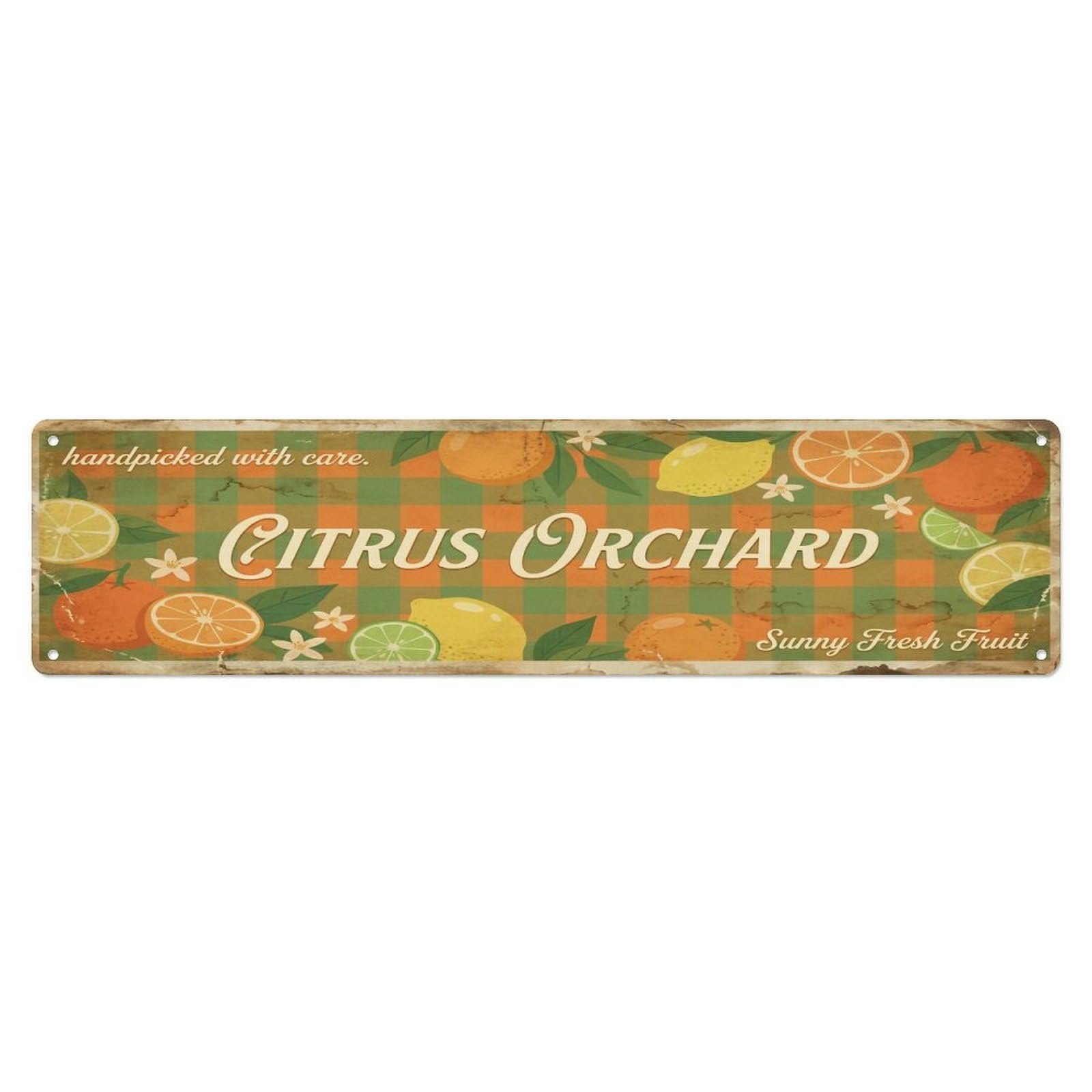 Olhnbad 4X16inch(10X40cm) Vintage Cottagecore Garden Citrus Orchard Banner Metal Tin Sign