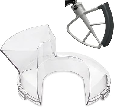 Pouring Shield with Flex Beater for KitchenAid 4.5-5 Quart Tilt-Head Stand Mixer, Clear, Splatter Guard with Pour Spout