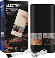 Moedor Elétrico Sal e Pimenta 2 em 1, Moedor Duplo de Pimenta do Reino e Sal Grosso Tempero Automático Com 2 Recipientes de 70 ml Carregamento USB Premium Profissional