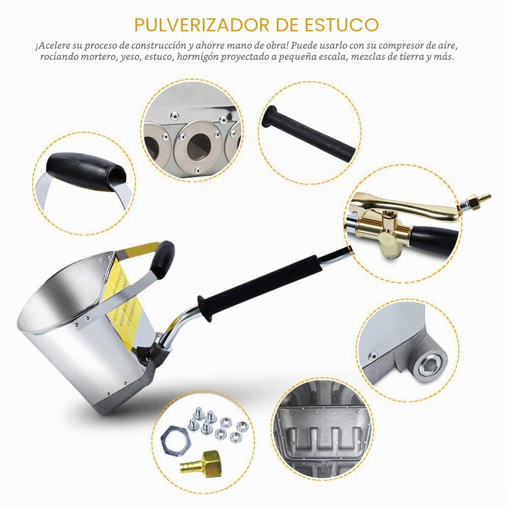 Rociador de Mortero Multifuncional Cemento Mortero Pistola de Tolva Pulverizador de Yeso Pistola Pulverizador Pistola de Pintura con 4 Jet Hopper (para Pared)
