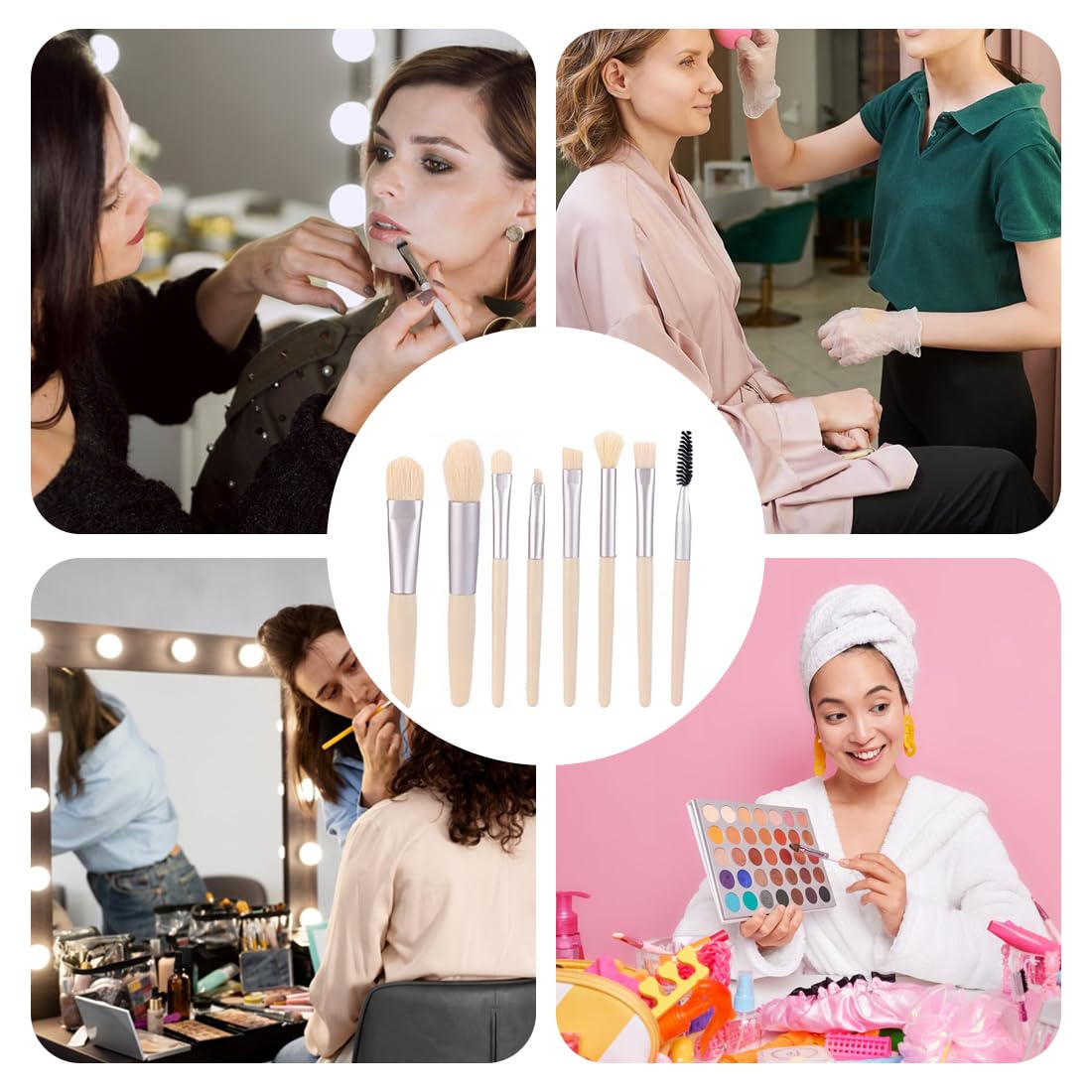 Pinceles de Maquillaje, Juego de 8 Piezas con Bolsa de Almacenamiento, Brochas de Maquillaje de Ojos Profesionales, Adecuado para Principiantes y Profesionales, Uso en Multiple Ocasiones