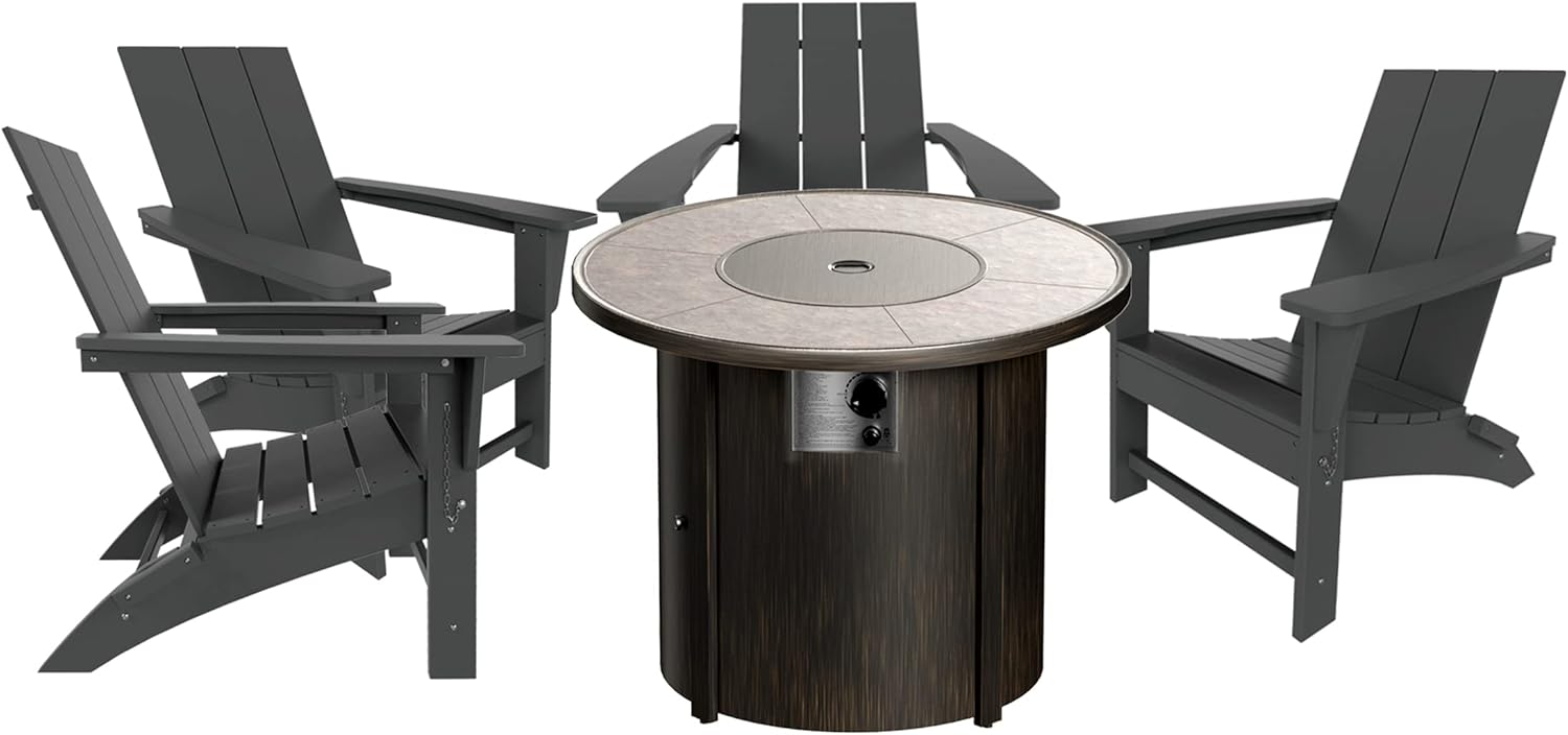 WO Outdoor Folding Adirondack Patio Chair w Round Fire Pit