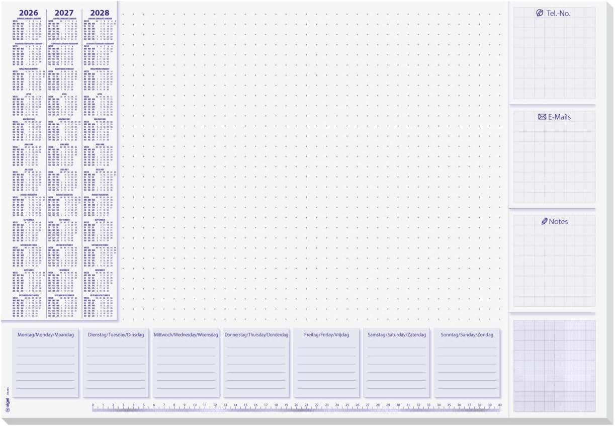 SIGEL H6350 Paper Desk Pad DIN A2, Calendar 2026-2028, Daily and Weekly Plan with Hourly Division, 30 Sheets, Desk Pad Made of Sustainable Paper