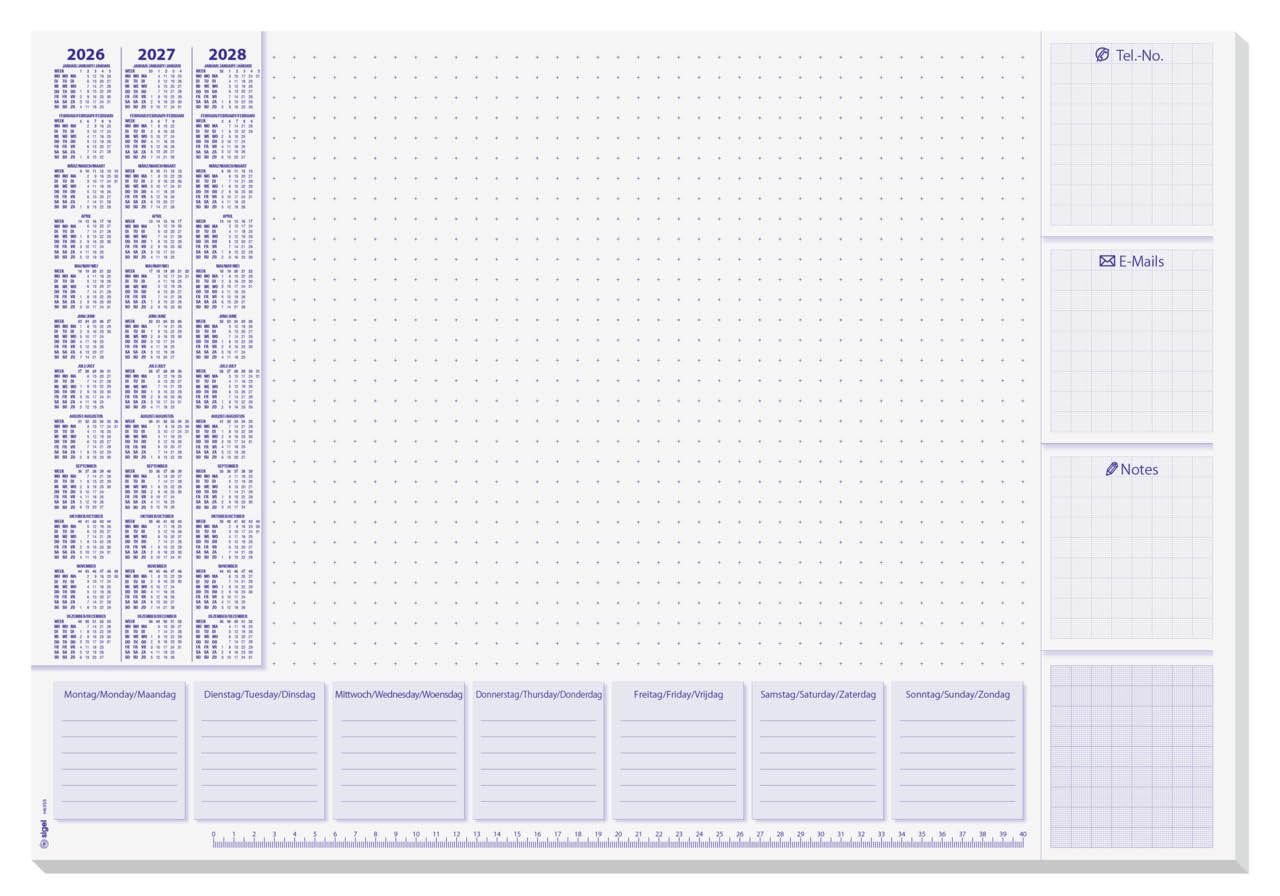 SIGEL H6355 Paper Desk pad- Weekly Planner - Lilac - Approx. A2-2026/2027/2028 - DE/EN/NL - 30 Sheets - FSC-Certified