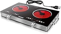 Karinear 24" 2-Burner Electric Cooktop 110V, Portable Ceramic Hot Plate with Handles, Timer, Child Safety Lock, 9 Power Levels, 2000W White