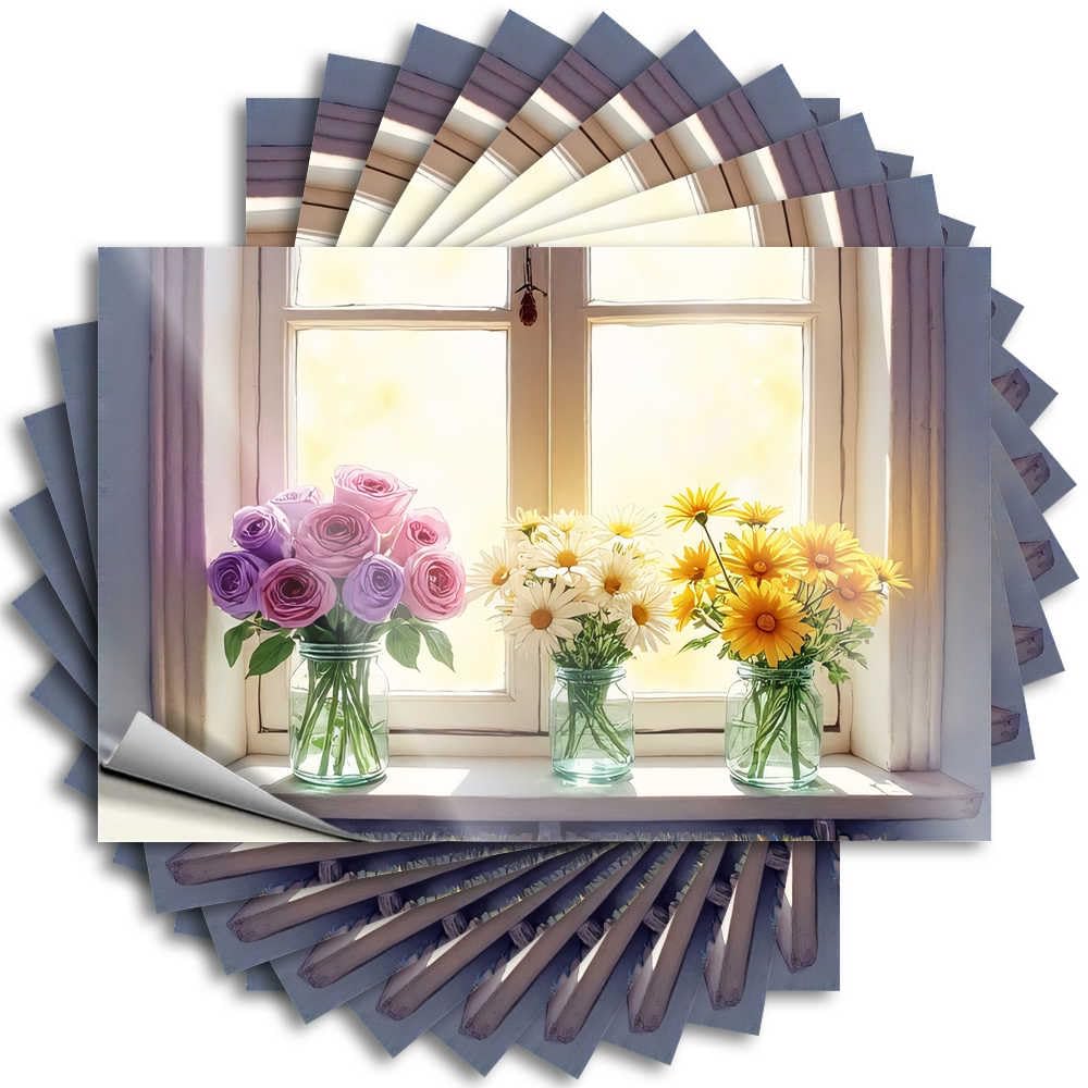 Stuff Decals - Affirmation Sand Bottle Three Vases of Flowers By The Window(12X18CM)