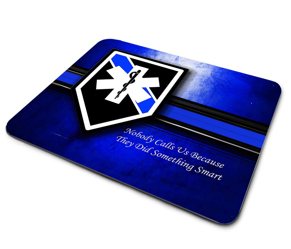 Thin Blue Line EMS Star of Life Quote Design Thin Rubber Backed Square Mouse Pads for Gaming Computer Laptops Notebooks Desks