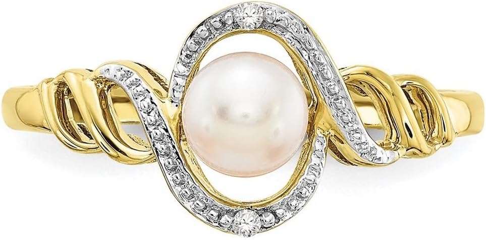 JewelryWeb 10k Yellow Gold Polished Freshwater Cultured Pearl Diamond Ring Size 7.00 Ring for Women - Image 5