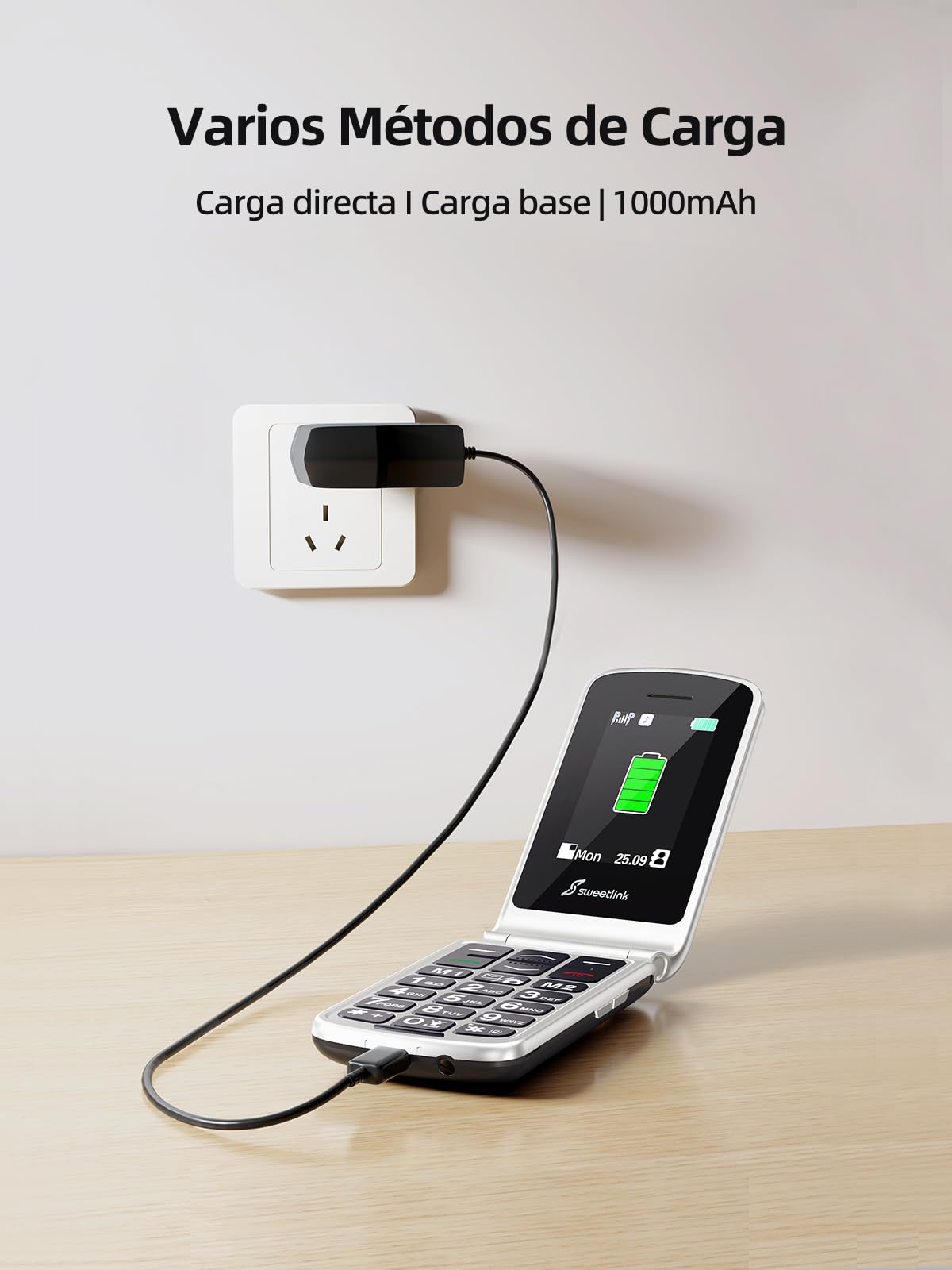 SweetLink F1 Teléfono Móvil para Personas Mayores con Tapa, Teclas Grandes y Volumen Alto, Botón SOS, Bateria 1000mAh, Doble SIM, Pantalla 2,4", Incompatible con lowi/Movistar/Digi/Vodafone