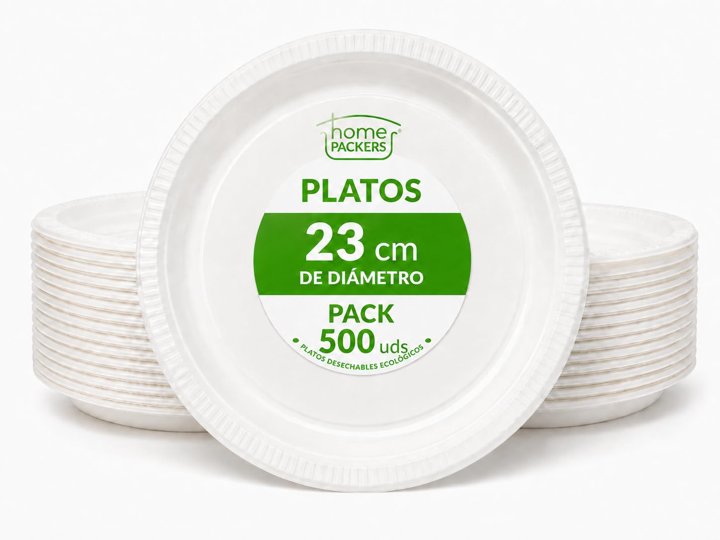 500 platos desechables de bagazo de caña de azucar, de color blanco de 23 cm