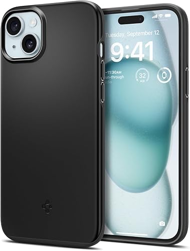 Spigen Funda delgada diseñada para iPhone 15 (2023), protección de grado militar, color negro