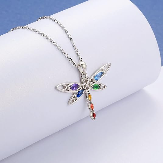 Silver dragonfly necklace inspired by Dragonfly in Amber, delicate Outlander jewelry for women.