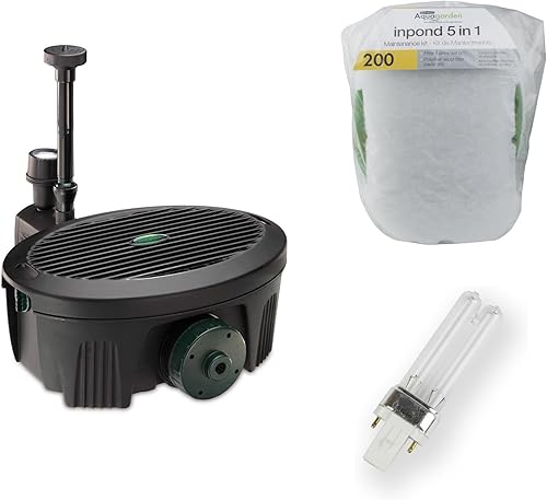 Aquagarden Inpond 200 Filtro de estanque, bomba y clarificador UV, kit de mantenimiento de filtro Inpond 200 y bombilla UV de repuesto de 5 W