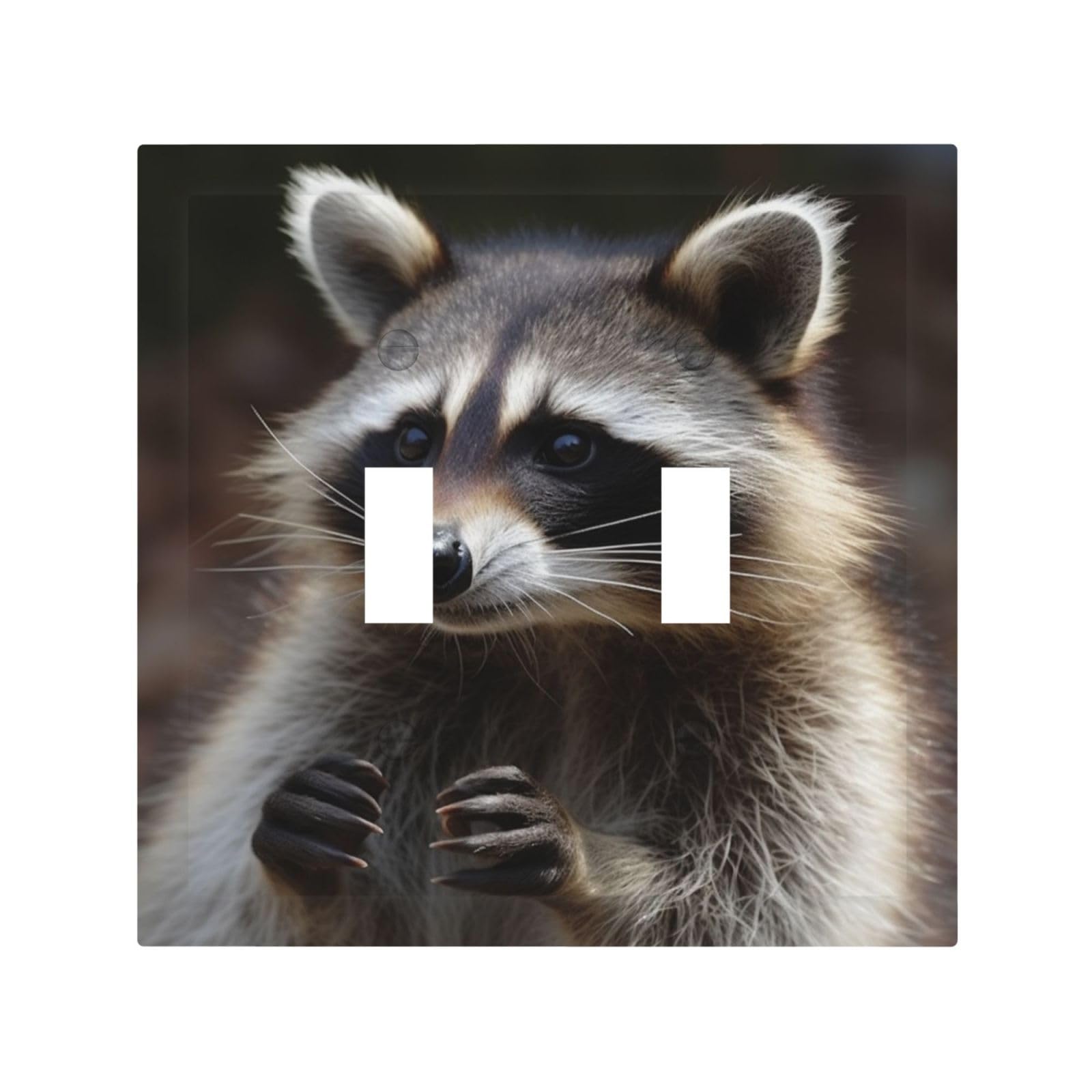 Kloph White Decorator Double Toggle Light Switch Covers Raccoon Wall Plate 2-Gang Mid Size 5" X 4.9" Double Toggle Switch Wallplate Decorative 2 Gang Wall Switch Plate Covers