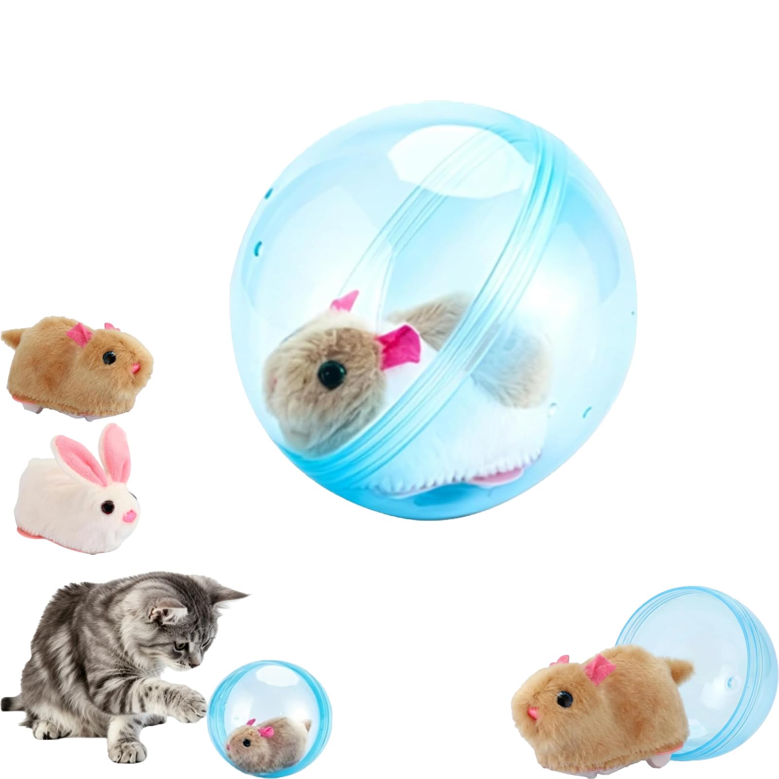 TKNIBEEN Self-Rolling Interactive Cat Ball, 360° Rolling Spin Moving Cat Ball, Realistic Animal Automatic Moving Rolling Cat Ball, For Cats, Dogs, And Small Pets (Hamster B-Blue)
