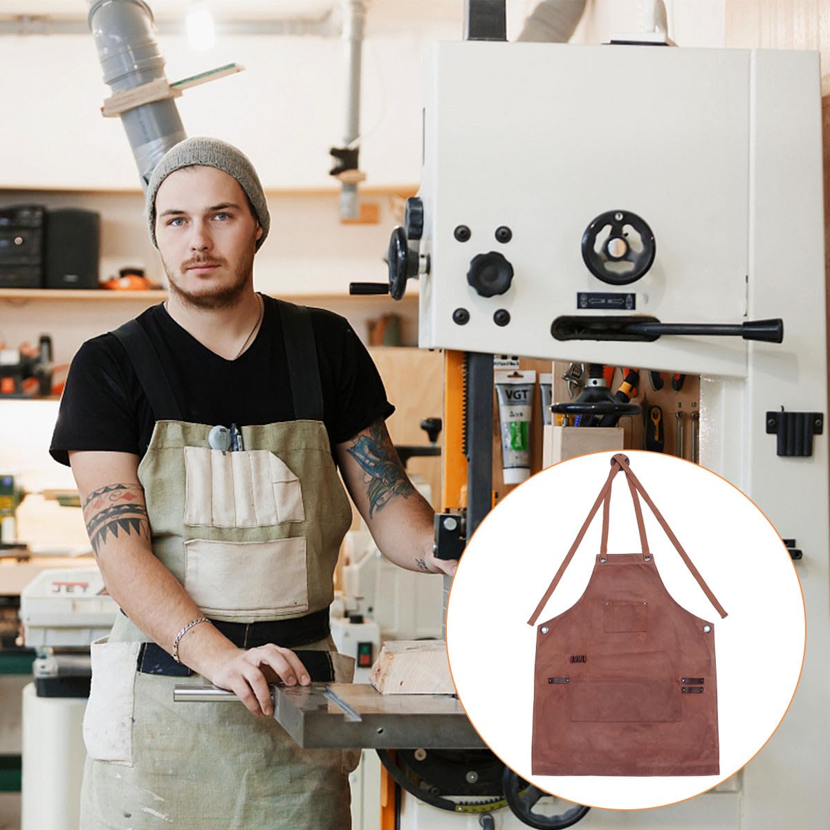 Holzbearbeitungsschürze mit Dicken Kreuzträgern aus Gewachstem Canvas und Mehreren Werkzeugtaschen Schnell und Auszuziehen für für Gartenarbeit und