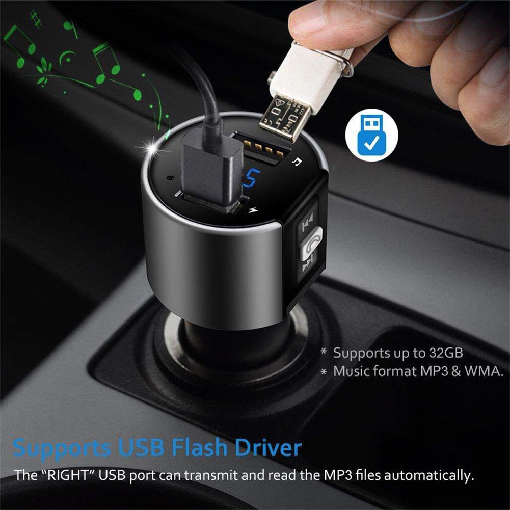 Bluetooth FM Transmitter for Car, Wireless MP3 Player FM Modulator Car Stereo Radio Adapter Car Kit Hands Free Calling Dual USB Cahrging Battery Voltage Detection