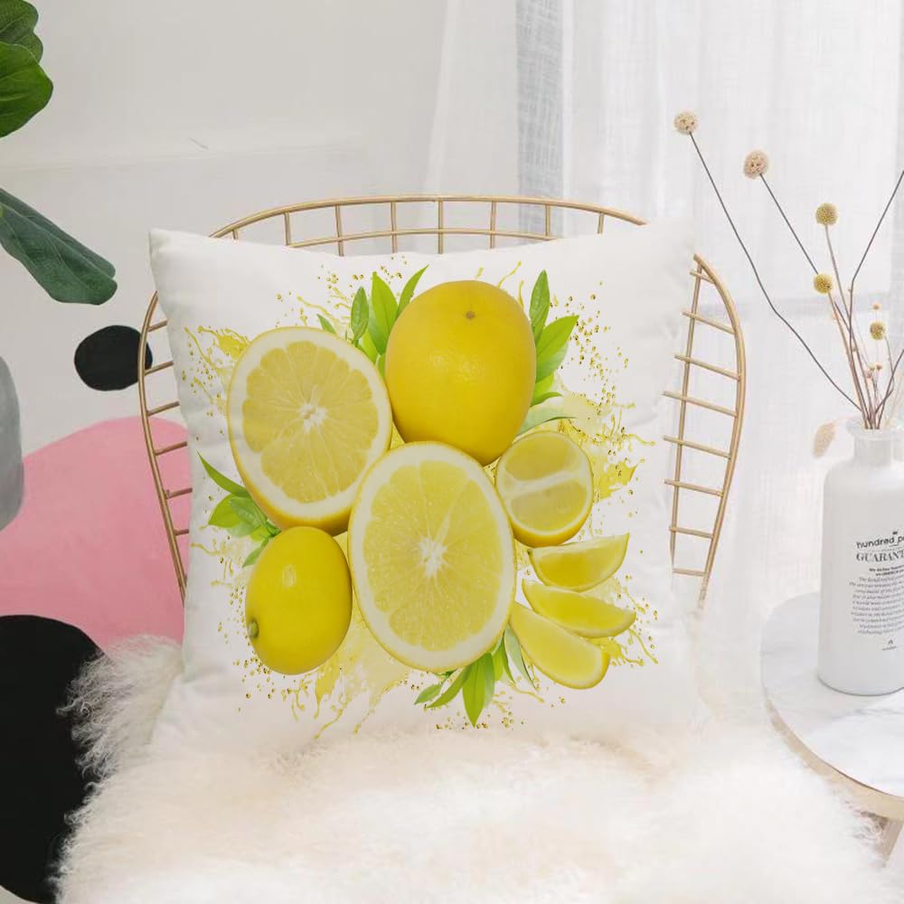 HYMSXW Cushion Cover,Throw Pillow Case Home Decorative for Living Room Bedroom Sofa Chair 20X20 Inch,yellow lemon on white background,Pillowcase 50X50cm