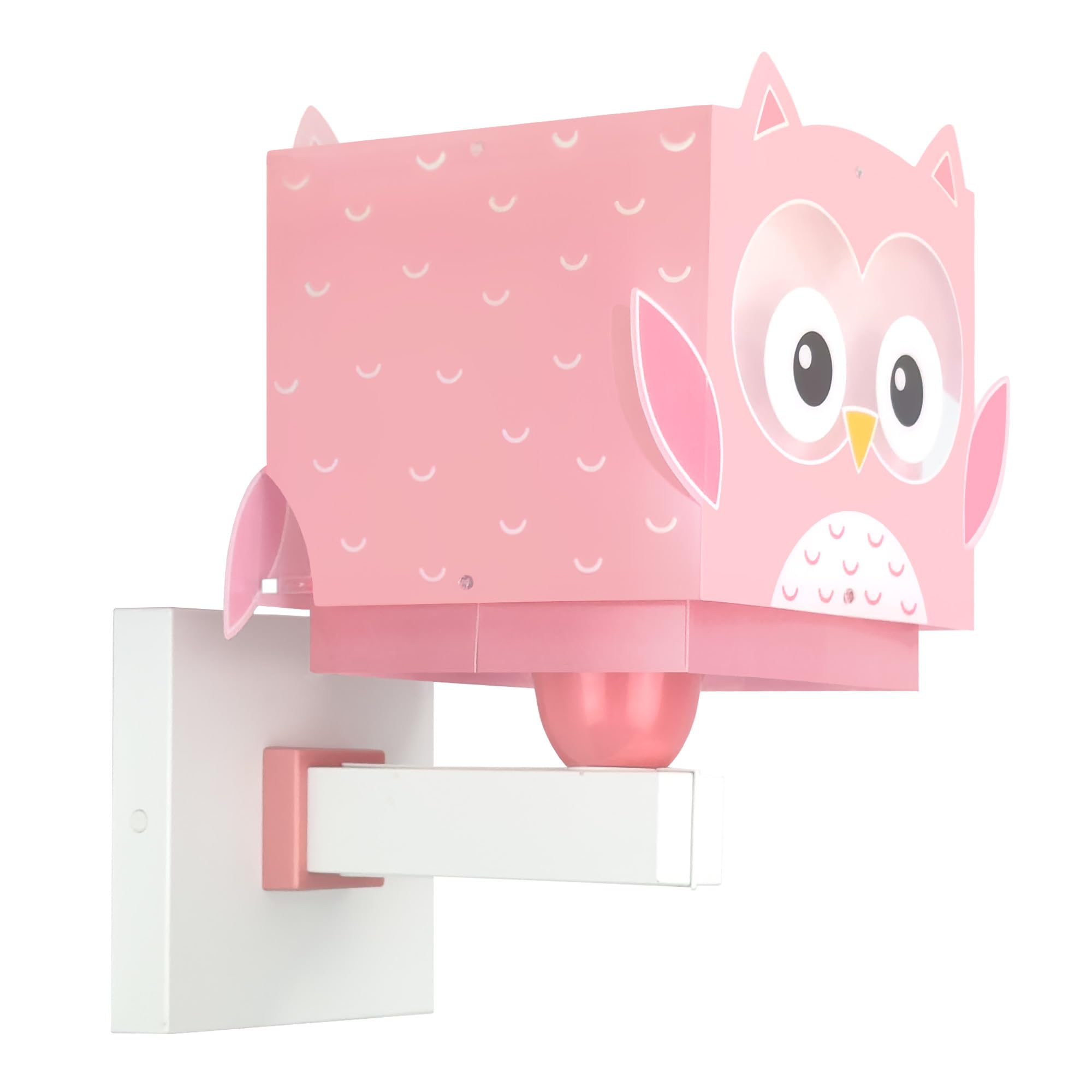 Dalber Lámpara Aplique Pared Infantil Búho Rosa | Lámpara aplique de pared con instalación directa a la corriente o mediante cable con interruptor incluido.