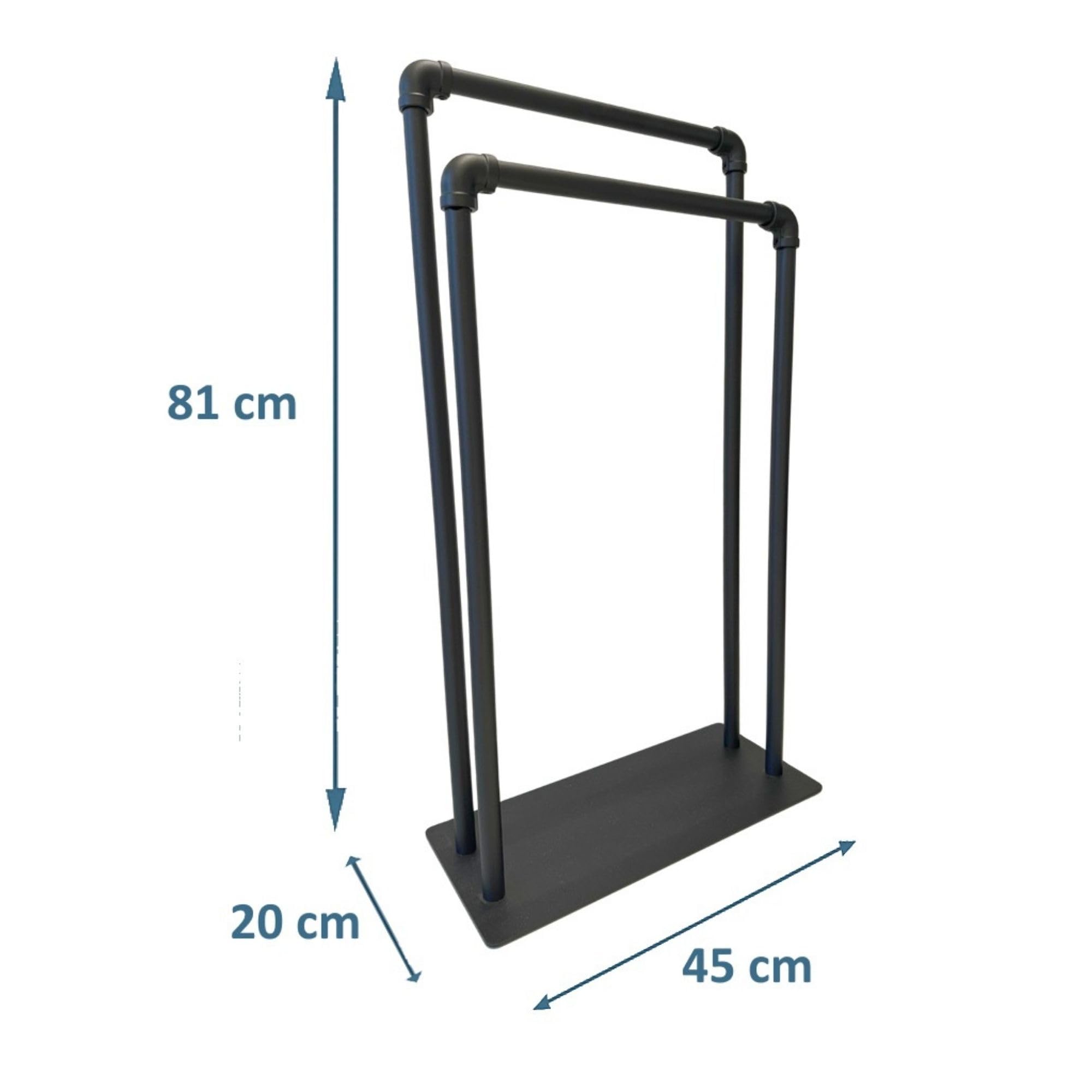 Palermo Porte-Serviettes sur Pied Noir Mat – Porte-Serviettes Salle de Bain avec 2 Bras en Métal – Support Serviettes Autoportant sans Perçage – Design Moderne et Élégant