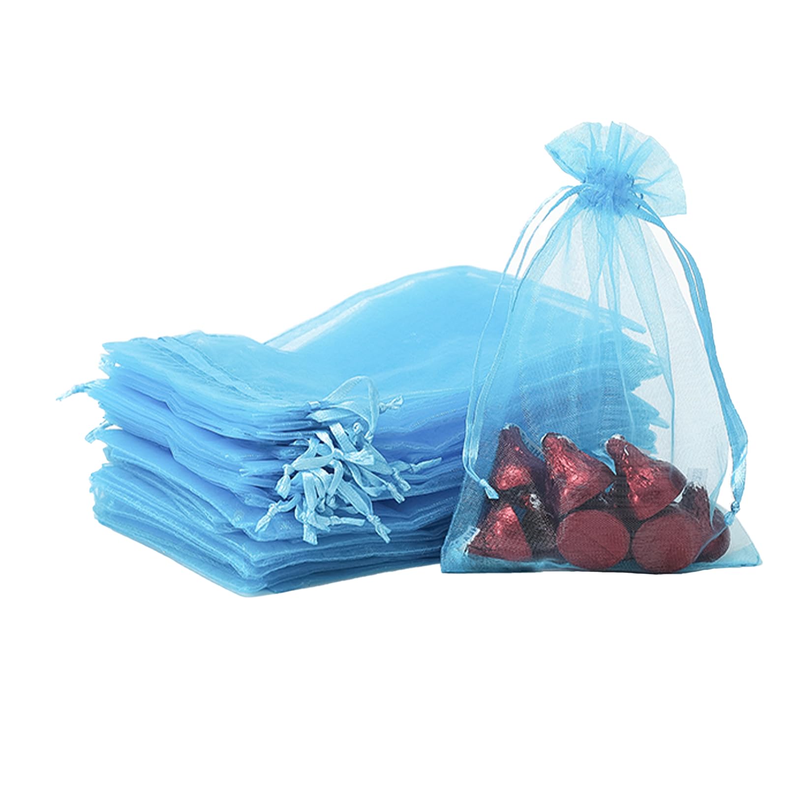 100 Stück Seeblau Organzasäckchen Geschenkbeutel,9x12cm Kleine Geschenk Organzabeutel Organza Beutelchen mit Kordelzug Sie als Hochzeit Bonbonsbeutel,Schmuckbeutel,Weihnachtsgeschenke,Geburtstag Party