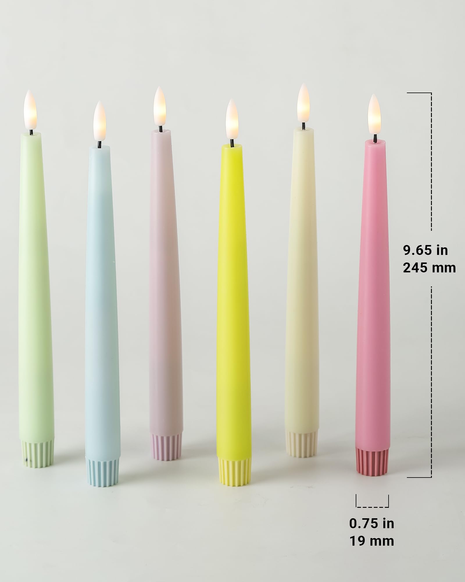 Stmarry Candele coniche senza fiamma multicolore pastello con telecomando e timer, candele a LED in vera cera da 24 cm, antigoccia, funzionamento a batteria, candele alte con fiamma tremolante 3D