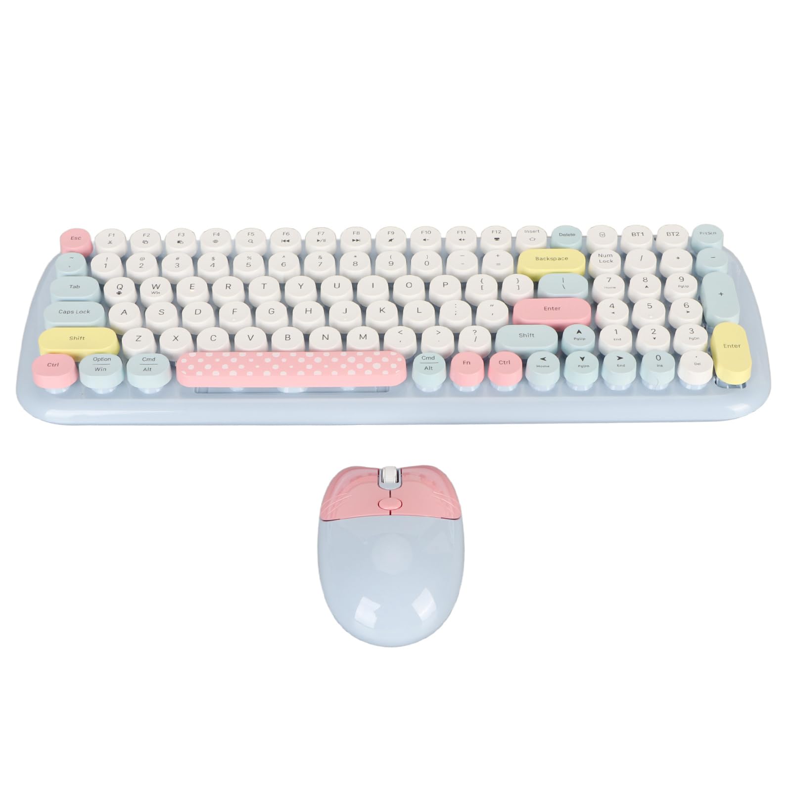 Vikye Cute Typewriter Design Wireless Keyboard Mouse, Colorful, Ergonomic, Adjustable DPI, Detachable Keycaps, Automatic Sleep Mode, 12 Multimedia Hotkeys, Wide Compatibility (Blue)