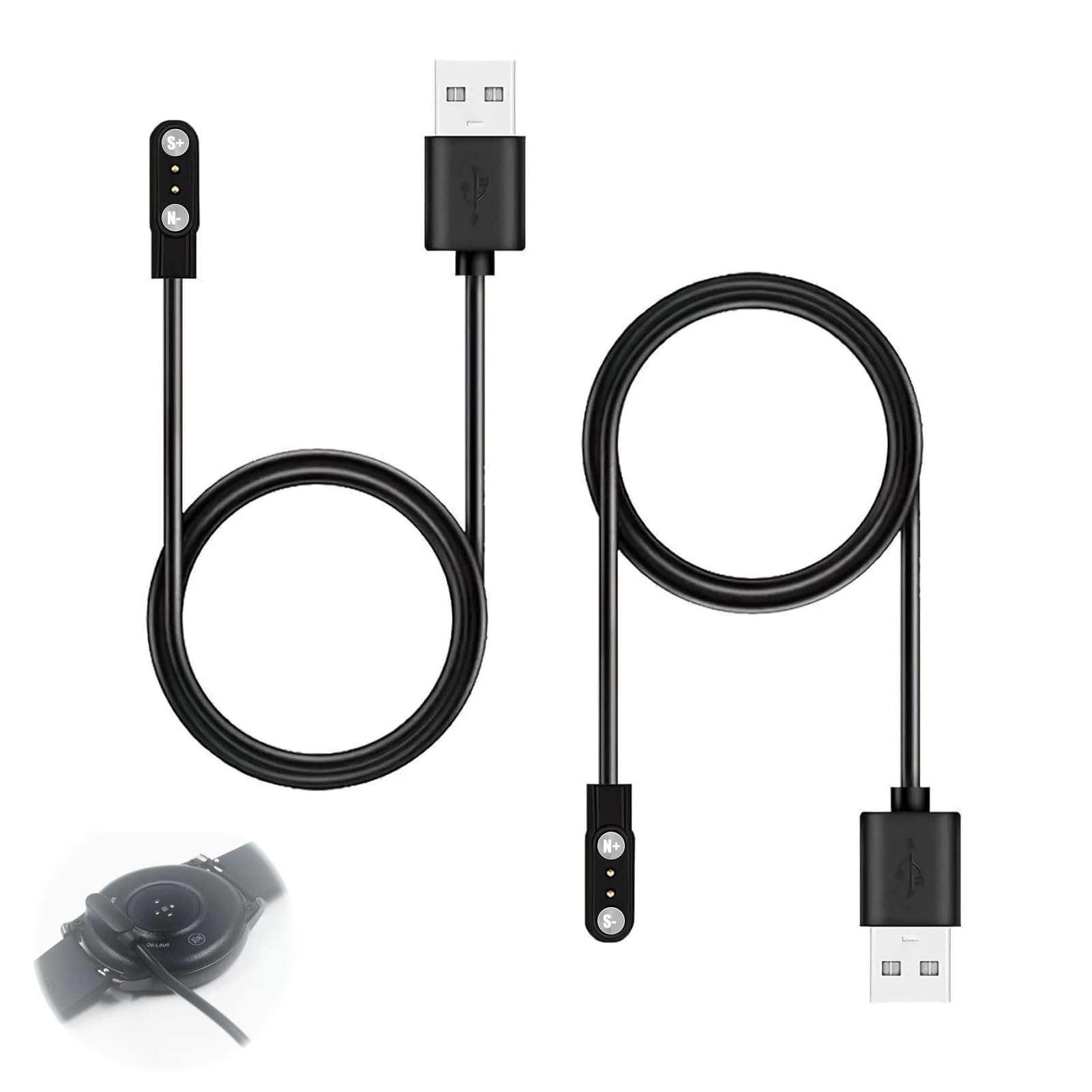 leruiyezs 2 Stück Smartwatch Ladekabel Magnetisch 2 Polig USB 60 cm – Universelles Ladekabel Smartwatch Mit Zwei Magnetischen Polaritäten Für 2,54-2,84 mm Pin-Abstand Zuhause Reisen Kompatibel