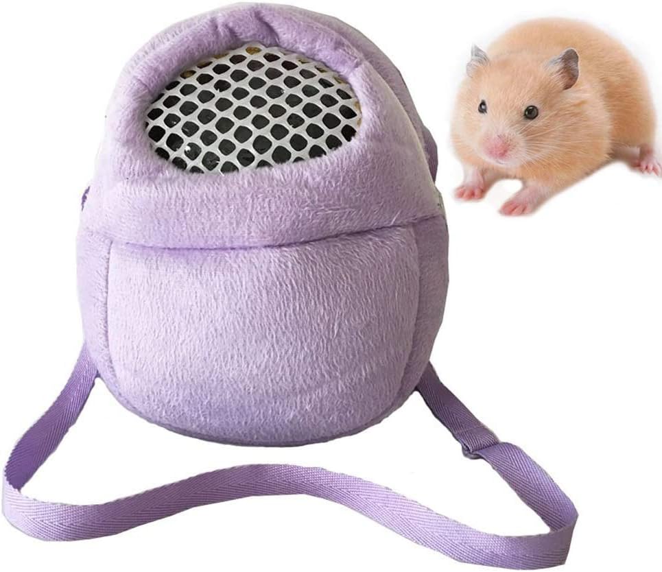 Hamster Carrier Bag, Small Animal Outgoing Carrier Bag with Shoulder Strap Portable Travel Handbag Backpack for Hedgehog Hamster Mouse Rat Sugar Glider Squirrel Chinchilla Rabbit (L, Purple)