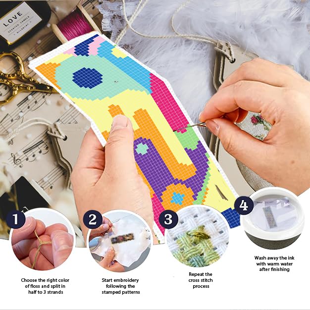 Image of INFUNLY 6pcs Abstract Art DIY Cross Stitch Bookmark Kits for Beginners Creative Colorful Cross Stitch Kit with Instruction Modern Abstract Stamped Embroidery Bookmark Kit for Book Lovers Readers Gift
