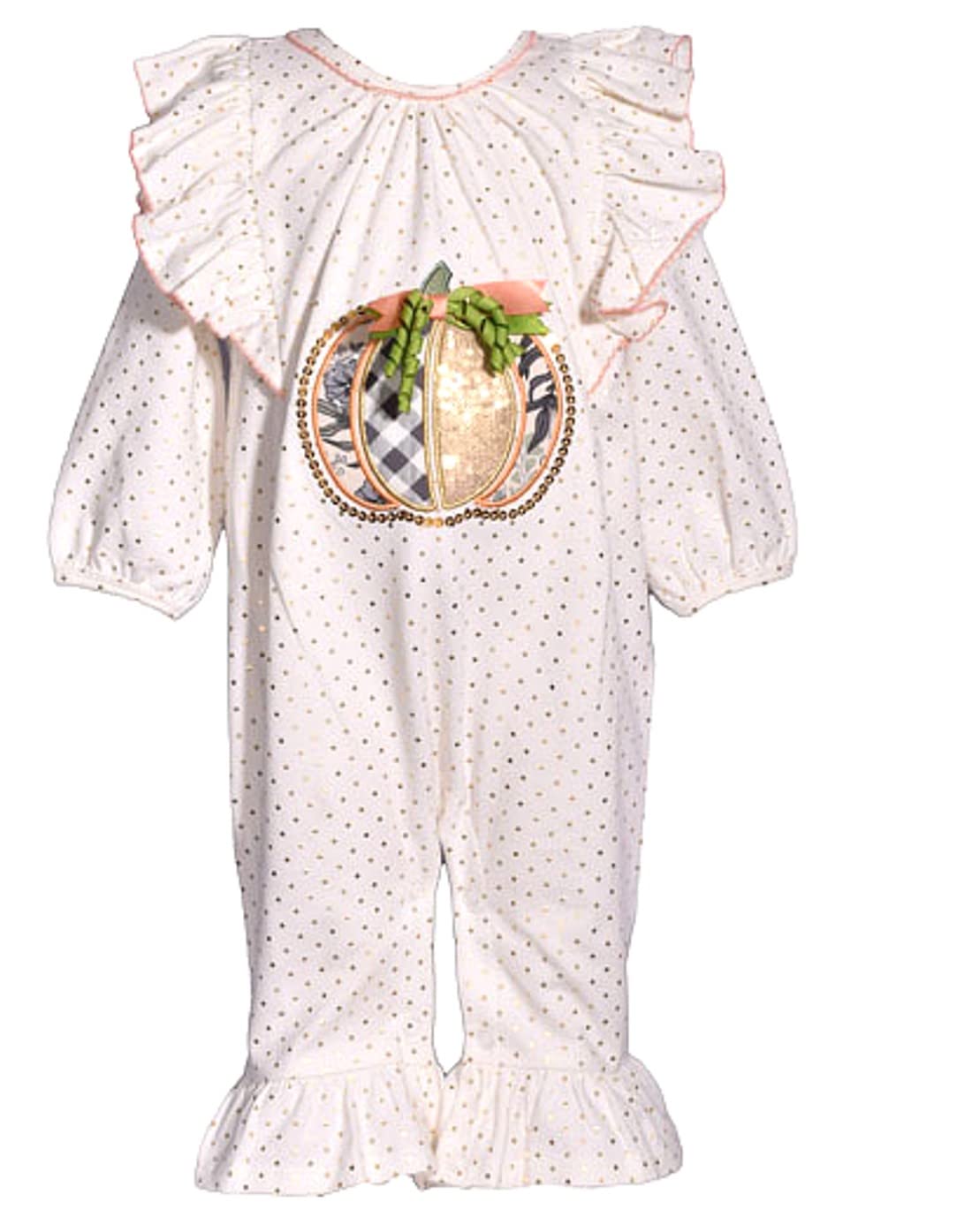 Bonnie Jean Baby Girl's -Ivory Thanksgiving Pumpkin Coverall (12 Months, Ivory Pumpkin Coverall)