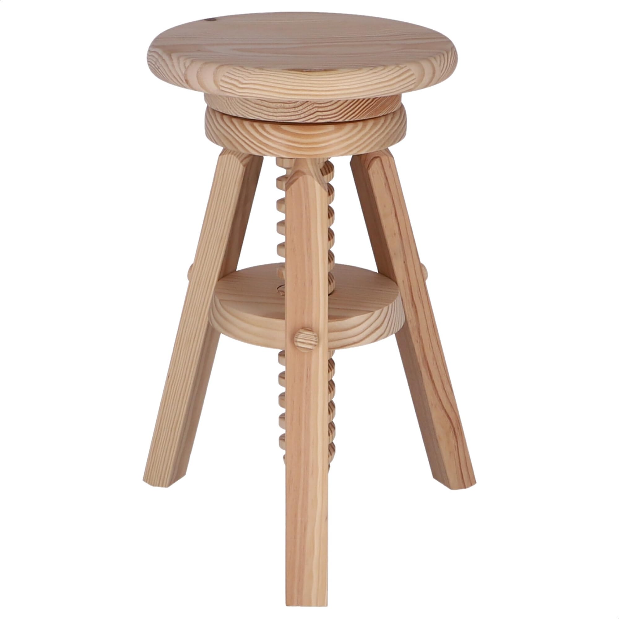 WELL HOME MOBILIARIO & DECORACIÓN Sgabello rotondo girevole in legno, finitura senza vernice, 29x29x64 cm