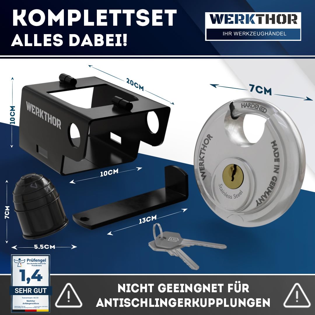 WERKTHOR Anhängerschloss - Test SEHR GUT Kastenschloss Anhänger - Anhänger Diebstahlschutz Angekoppelte & Abgekoppelte -Edelstahl Anhänger Schloss - Schloss für Anhänger - Schlüsselschloss