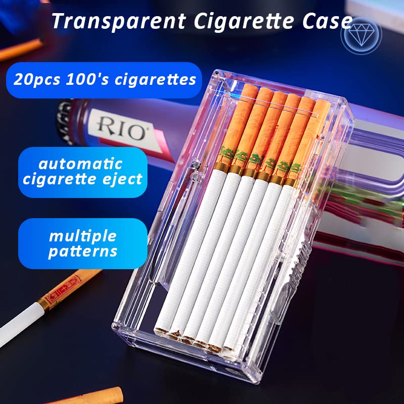 Pocket Cigarette Case/Box for 100's Cigarette Portable Transparent Cigarette Box Can Hold 20pcs Slim Cigarettes (I'm Fine, Transparent White)