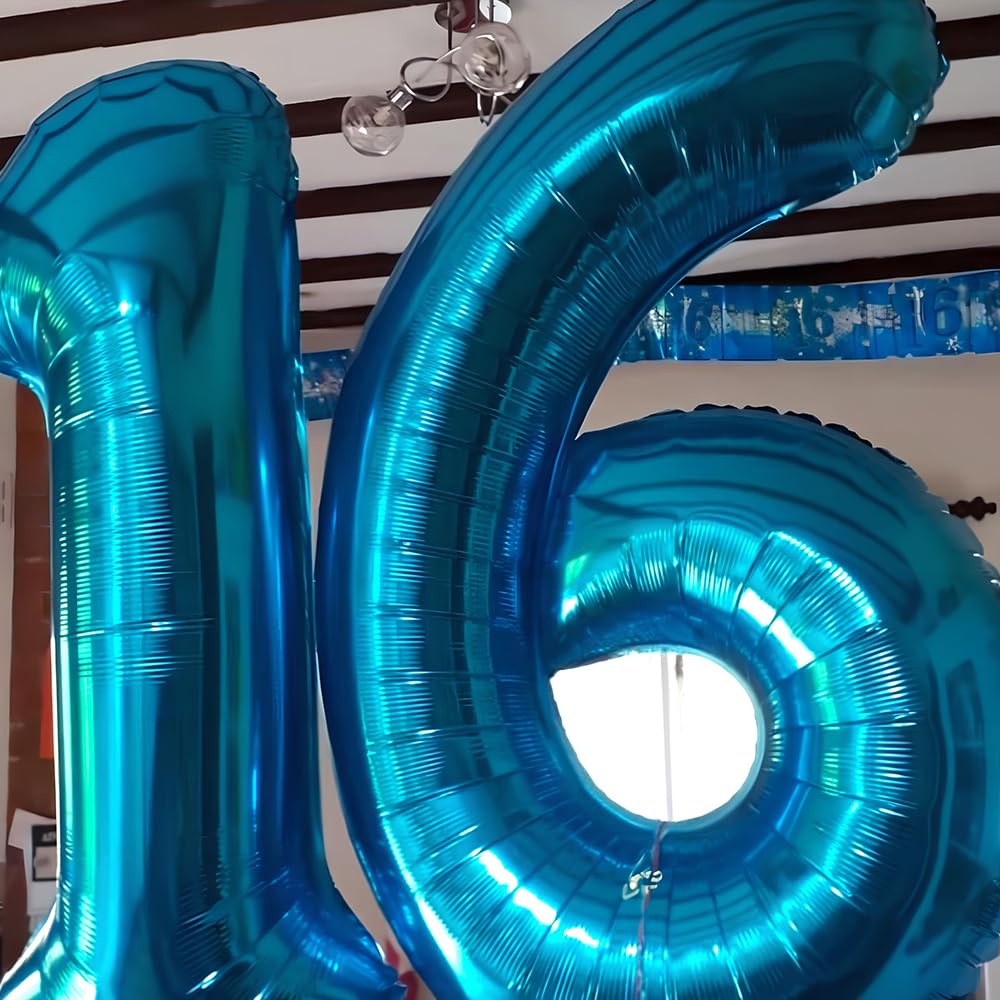 Foil Globo Número 5 Azul 40" (101cm), Inflable Helio o aire, Gigante Numeros 0-9, 10-19, 20-29, 30-100, Grande Globos Decoración para La Boda Aniversario y Cumpleaños Fiestas — view 98