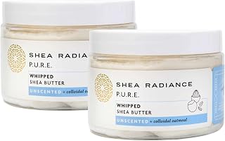 Shea Radiance Whipped Shea Butter w/Colloidal Oatmeal - Blended w/Skin-Soothing Oatmeal & Moisturizing Rice Bran Oil | Unscented 7 oz (Pack of 2)