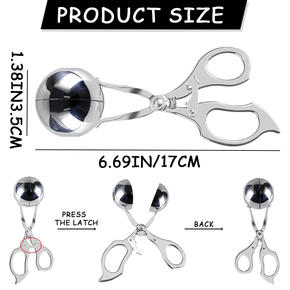 DOERDO Meat Ballers Non Stick Stainless Steel Ice Cream Scoop Rice Ball Meatball Maker Kitchen Tools, 3.5CM - Image 2