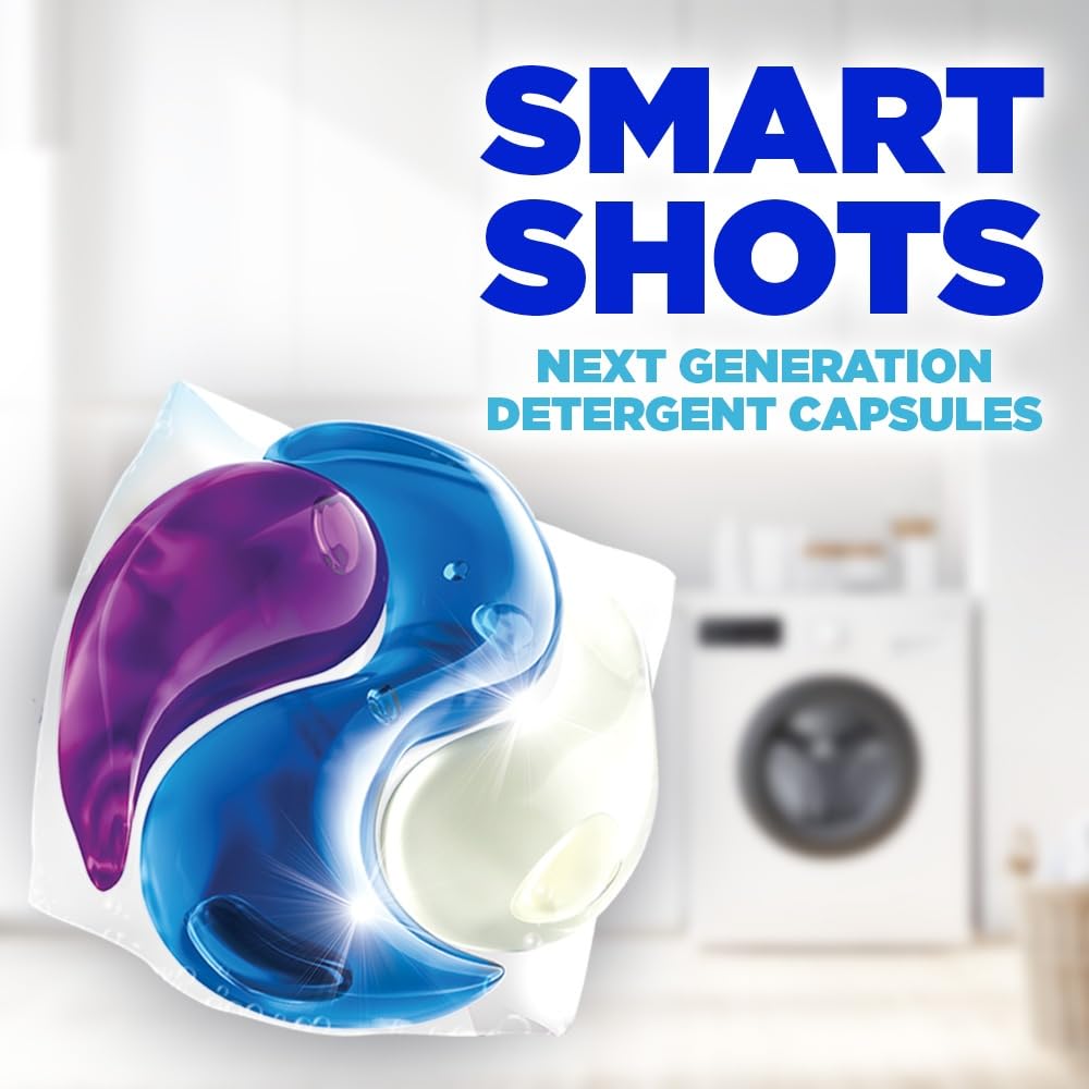 Excel 3 in 1 Smart Shots Unit Dose Liquid Detergent Pack of 28 Count for Both Front Load and Top Load Washing Machines|| (28 U x 19.9 g) 1