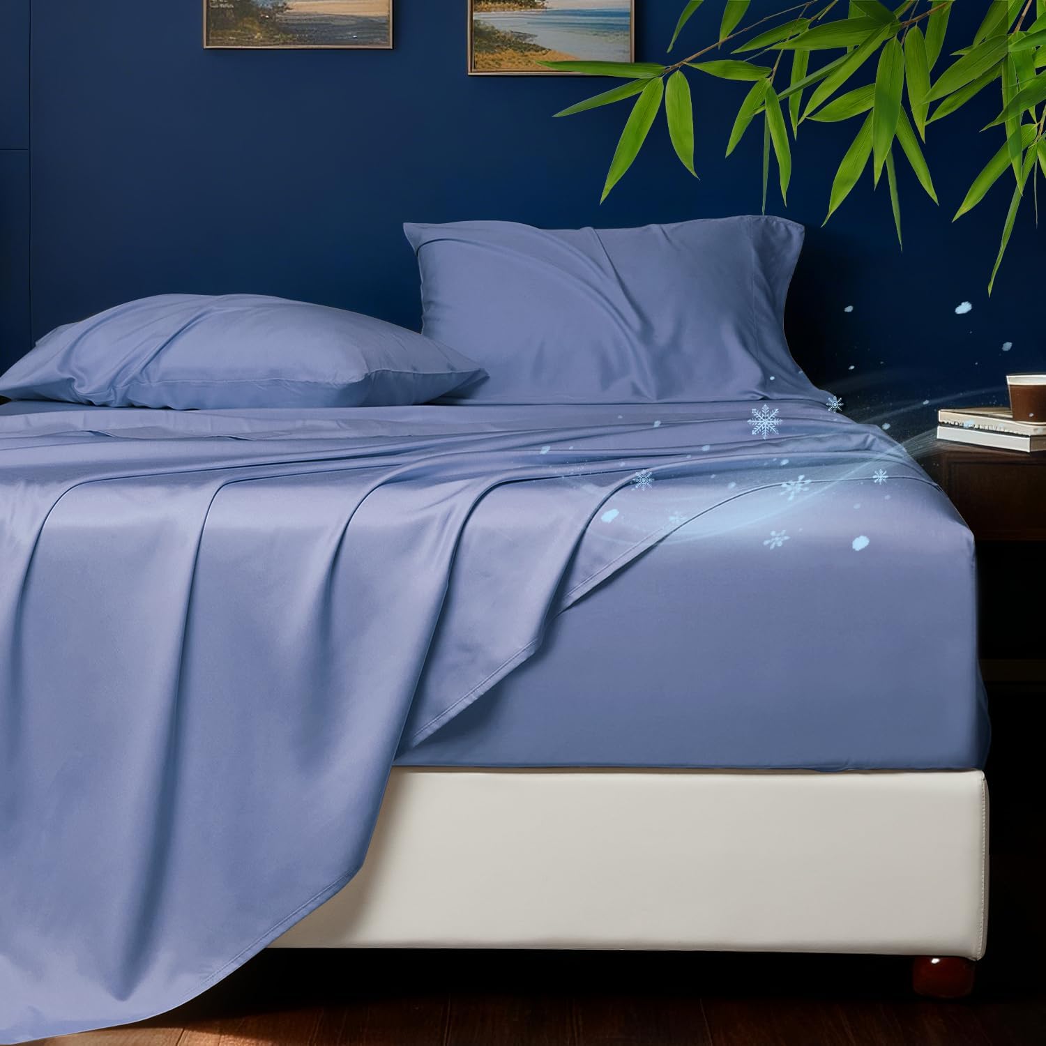 HYPREST Cooling Sheets King – Rayon Derived from Bamboo, Silk Soft & Breathable, No Sweat Luxury Sheet Set, Extra Deep Pocket King Sheets Fits 18"–24" Thick Mattress - Light Grey