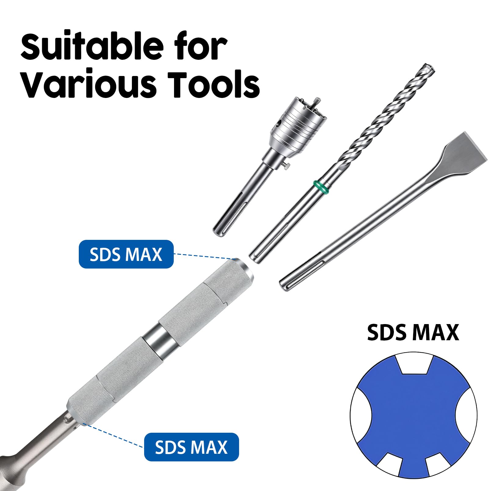 Rallonge SDS Max vers SDS Max pour extensions de perçage, adaptateur pour perceuse, tige d'extension à deux voies pour marteau électrique, 190 x 30 mm