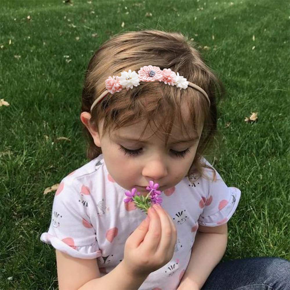 Conjunto de faixas florais para bebês meninas - 3 szt. de coroa de flores para recém-nascidos, acessórios de cabelo infantil da Mligril, Off Wihte, Small