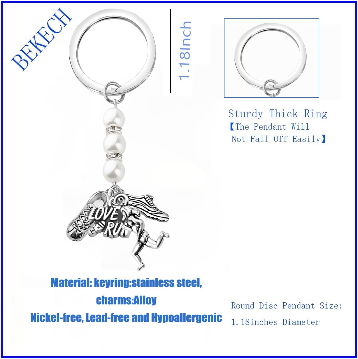 BEKECH Runner Keychain Marathon Runner Jewelry Running Gift Jewelry Track Marathon Gift Athlete Charm Purse Charms Key Ring