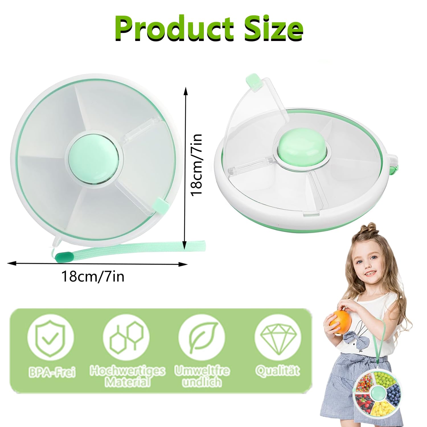 Snackbox Mit 5 Fächern Für Kinder - Drehbarer Snackteller Mit Deckel & Handschlaufe