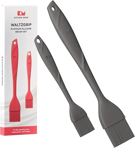 Kitchen Mama WaltzGrip Platinum - Juego de 2 cepillos resistentes al calor para cocinar, hornear, asar y untar aceite o mantequilla, apto para