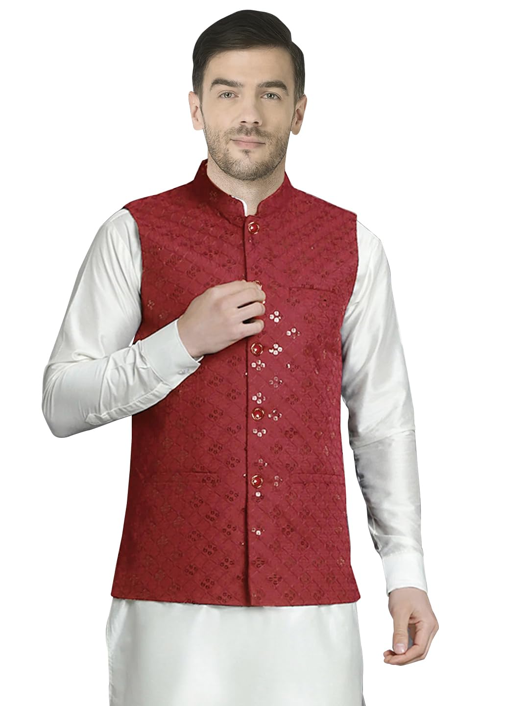 sg leman Men's Sequins and Embroidered Nehru Jacket-picture-12