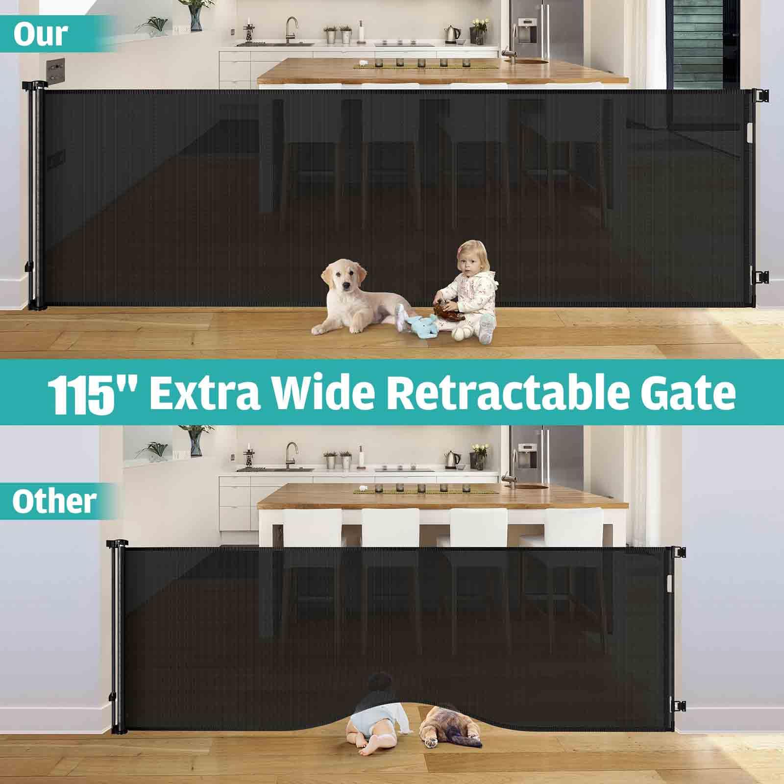 42" Tall X 115" Long Baby Gates Indoor Extra Long Baby Gates for Large Openings Extra Tall Retractable Dog Gates for The House Extra Wide Retractable Pet Gate Extra Large Baby Gate Extra Long Dog Gate