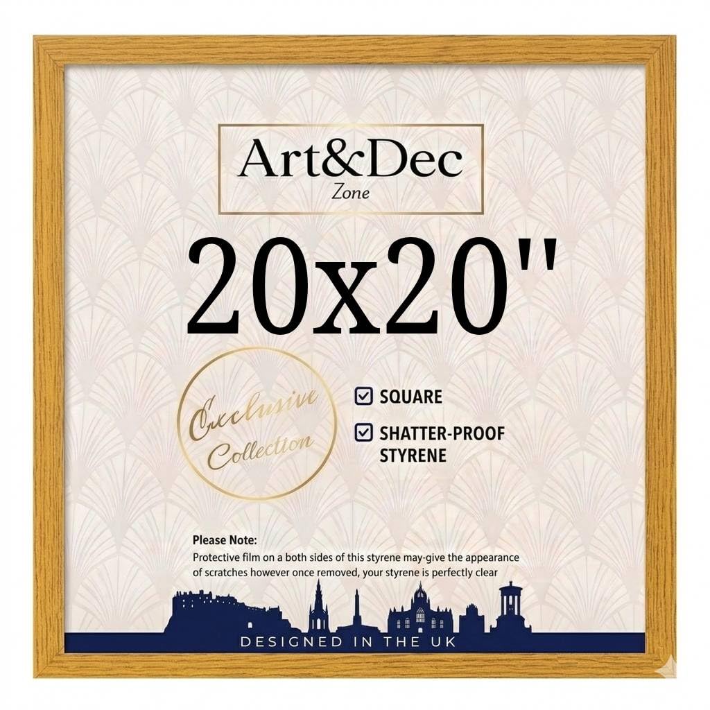 Art & Dec Zone® Modern Oak Picture Frame 20x20 Inch – MDF Wood Finish, High-Clarity Shatter-Proof Acrylic Cover for Posters and Artwork
