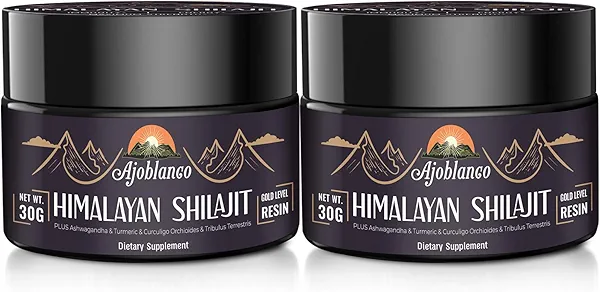 Ajoblanco 600mg Pure Himalayan Organic Shilajit Resin - Himalayan Shilajit Resin with Organic Ayurvedic Blend in High Potency for Energy, Strength & Immunity, Pack of 2